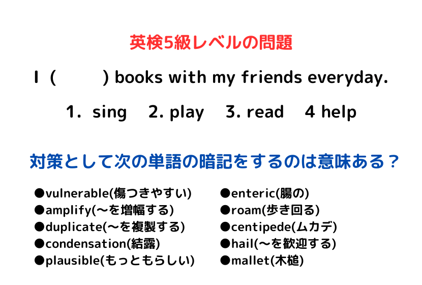 自分の実力に合わない勉強を、英検対策を例に示す。